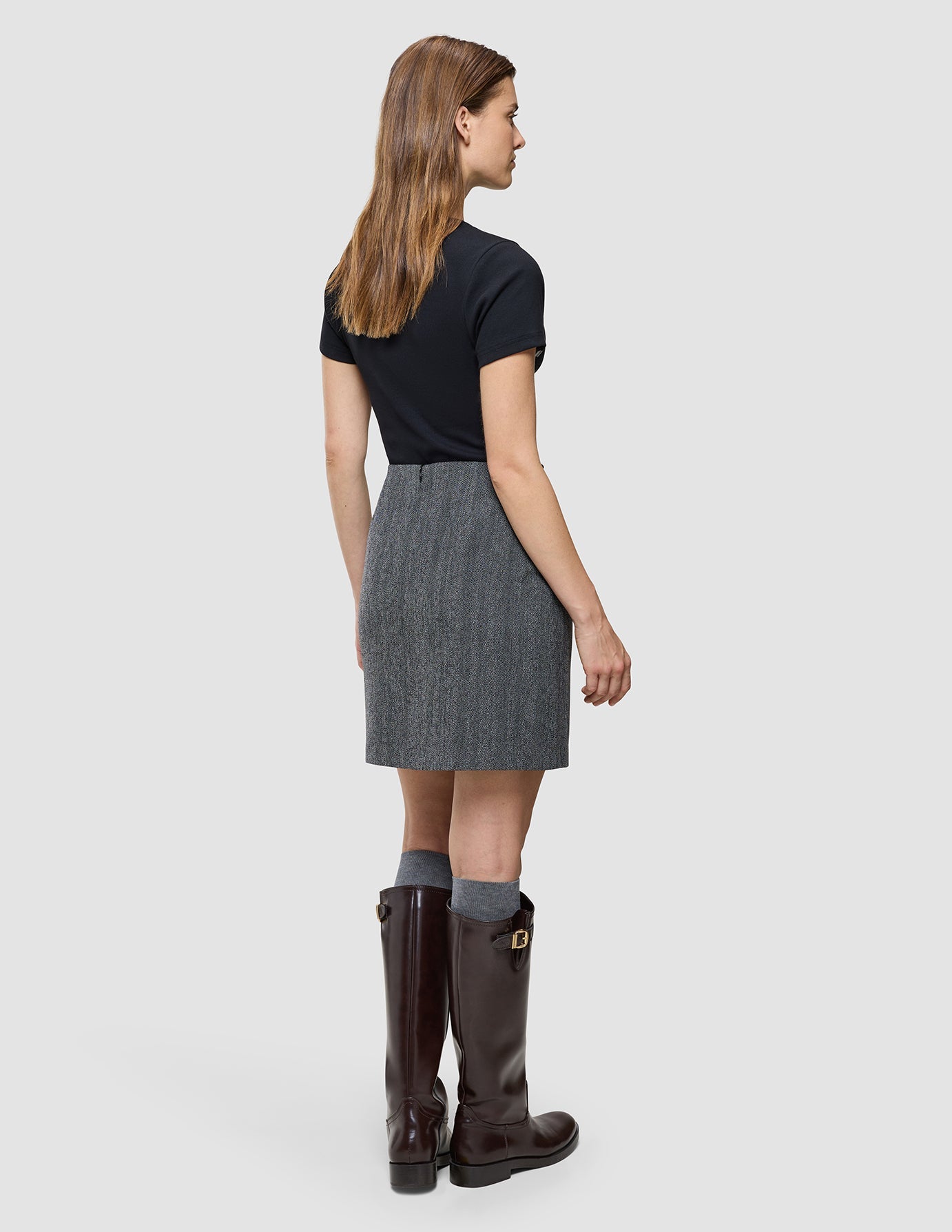 Women's Serene Short Skirt Grey Herringbone